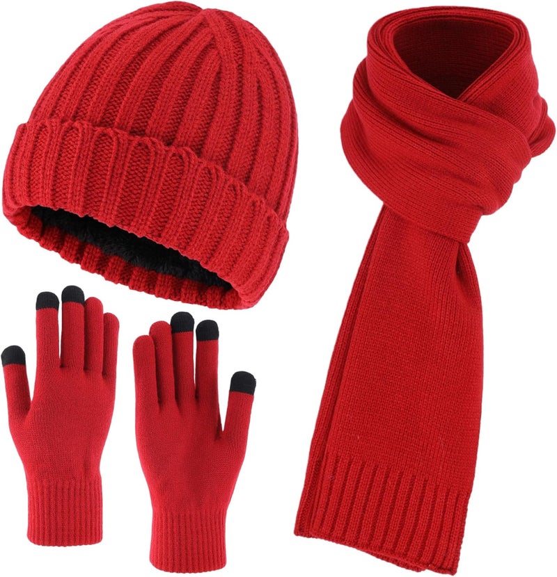Connectyle 3 PCS Fleece Lined Cold Weather Set, Warm Winter Beanie Hat, Long Scarf and Touchscreen Gloves for Men & Women - Image 1